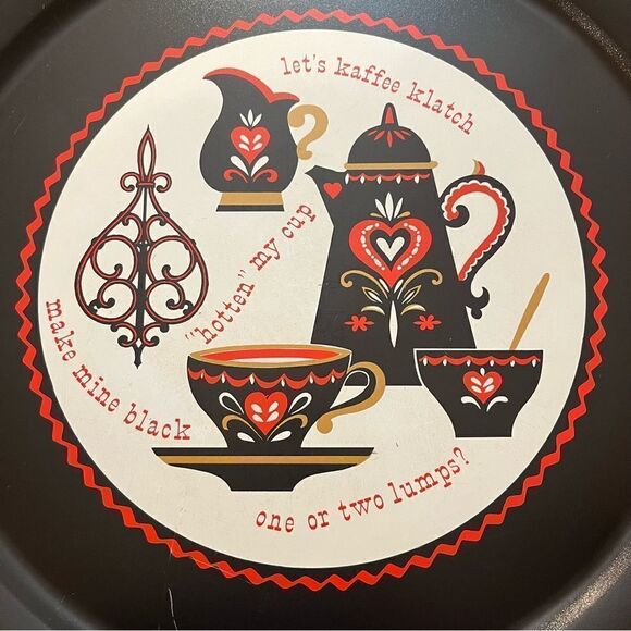 Vintage Coffee & Tea Serving Tray “Kaffee Klatch” MCM Midcentury Modern Black - Picture 2 of 13